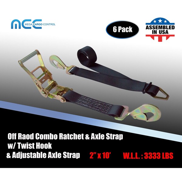 Axle Ratchet Tie Down Strap w/ Snap Hook Race Car Hauler Trailer Flatbed Black, 6PK